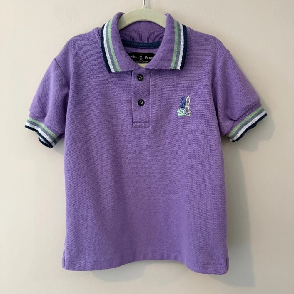 Psycho Bunny Kids Purple Short Sleeve Polo Shirt Embroidered Bunny Logo‎